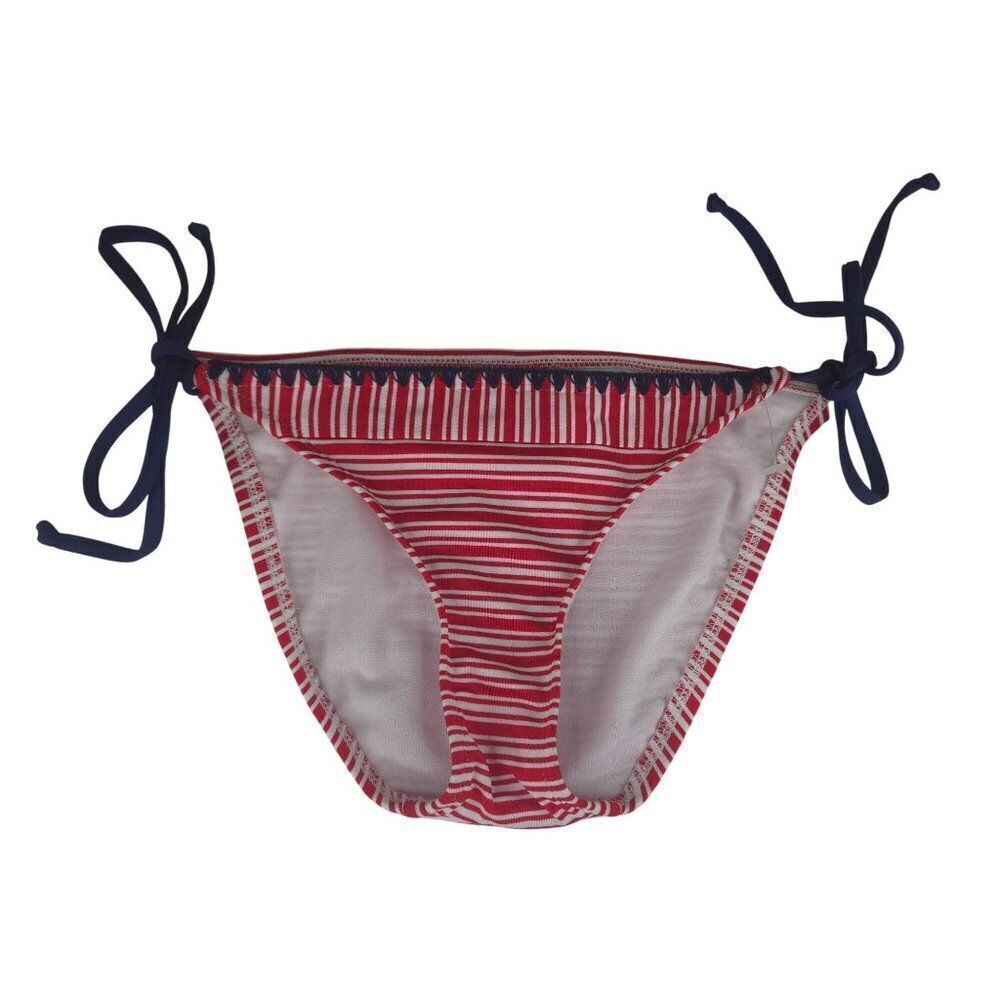 Womens XS Red White Striped Bikini Bottom Navy Tie Sides